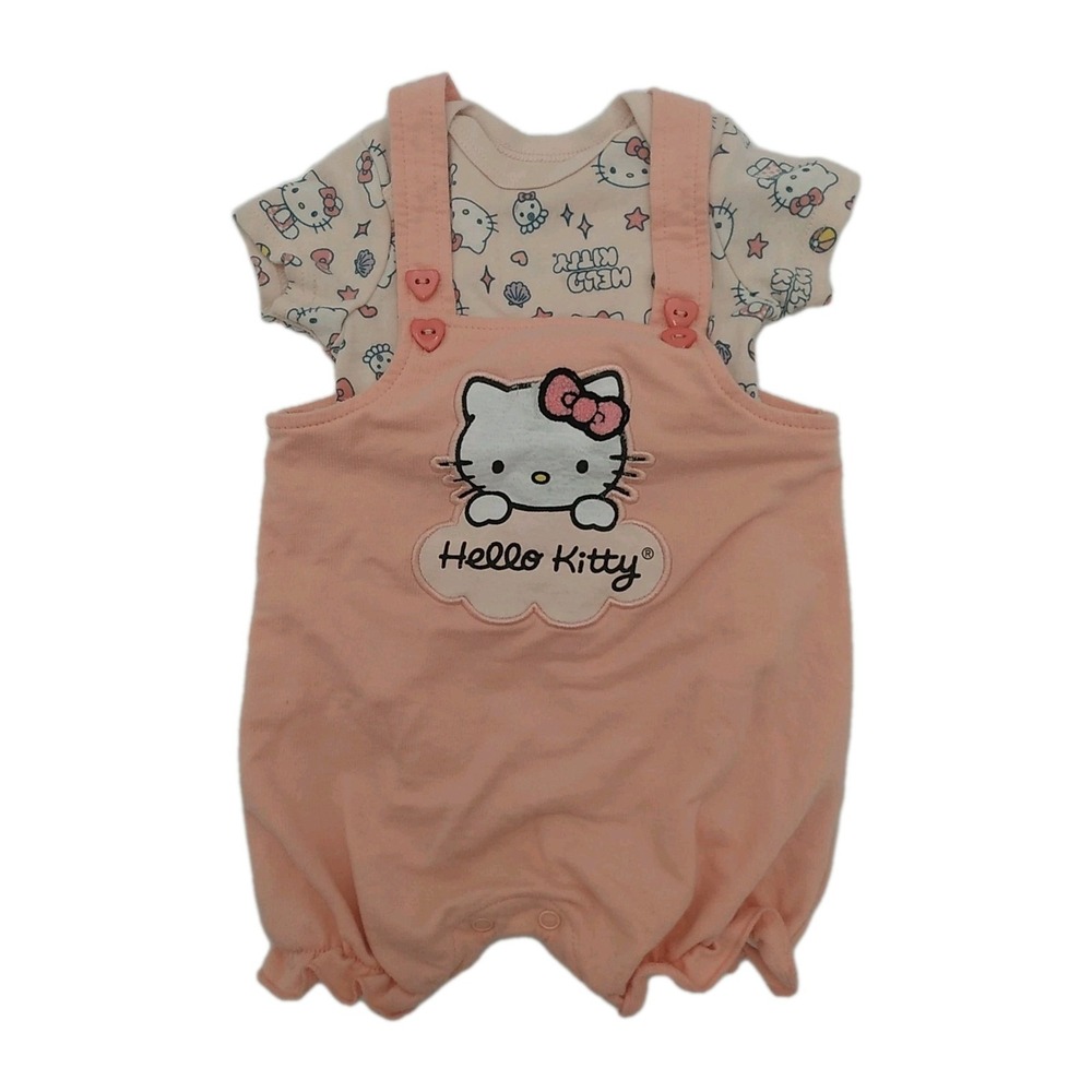 Marshalls Sanrio Hello Kitty Peach Shortalls Bodysuit 2 Piece‎ Set Size 9 Months